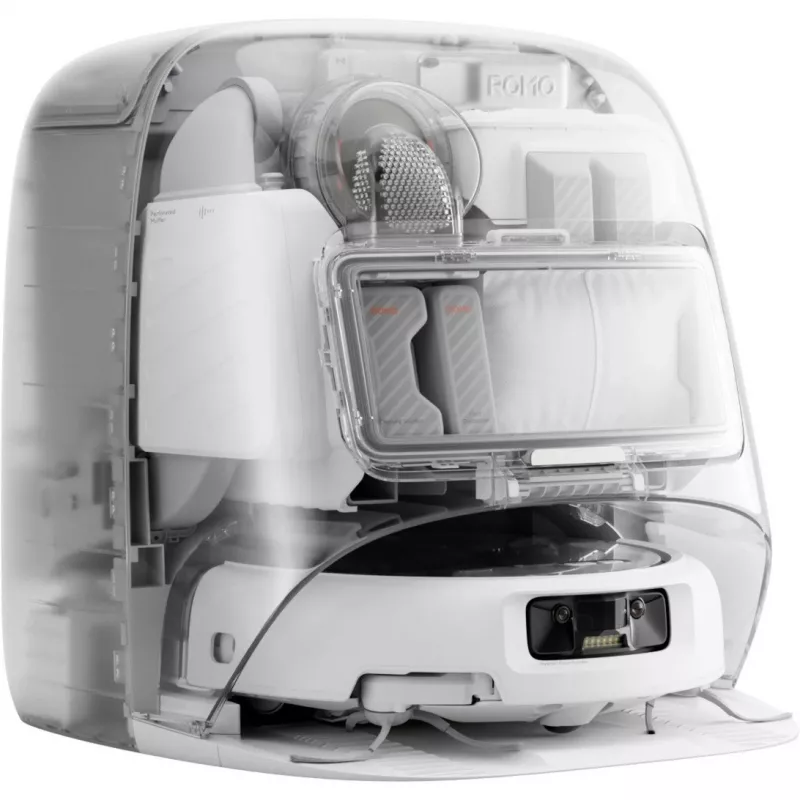 Robot vacuum and wet mop DJI ROMO P (Water Tank Version) — pilka/baltas, 0.26 L dulkių, 4 L švaraus / 3.2 L nešvaraus vandens, 5000 mAh baterija