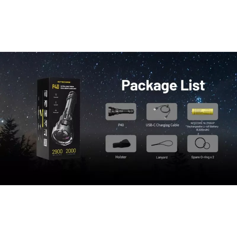 Žibintuvėlis Nitecore P40 2000 liumenų itin tolimas spindulys, modelis P40