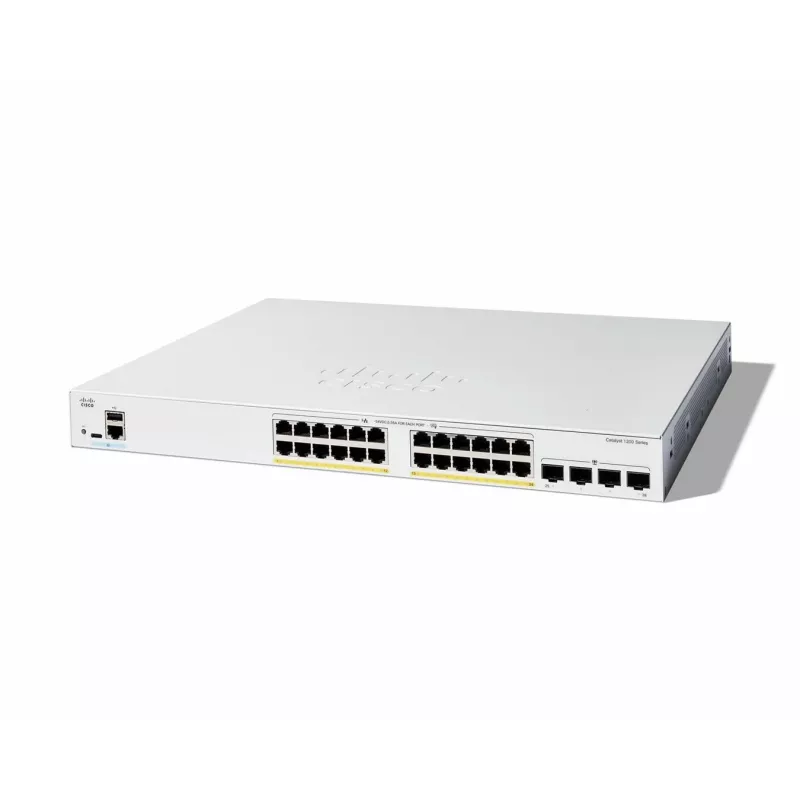 Cisco Catalyst 1200-24FP-4G išmanusis jungiklis, 24 prievadai GE, pilnas PoE, 4x1GE SFP, ribota viso gyvenimo apsauga (C1200-24FP-4G)