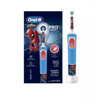 Elektrinis dantų šepetėlis Oral-B Vitality PRO Kids Spiderman, mėlynas — vaikiškas elektrinis dantų šepetėlis kasdieniam naudojimui