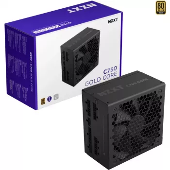 C750 GOLD CORE, kompiuterio maitinimo blokas juodas, 1x 12 kontaktų didelės galios GPU, 3x PCIe, kabelių valdymas, 750 W