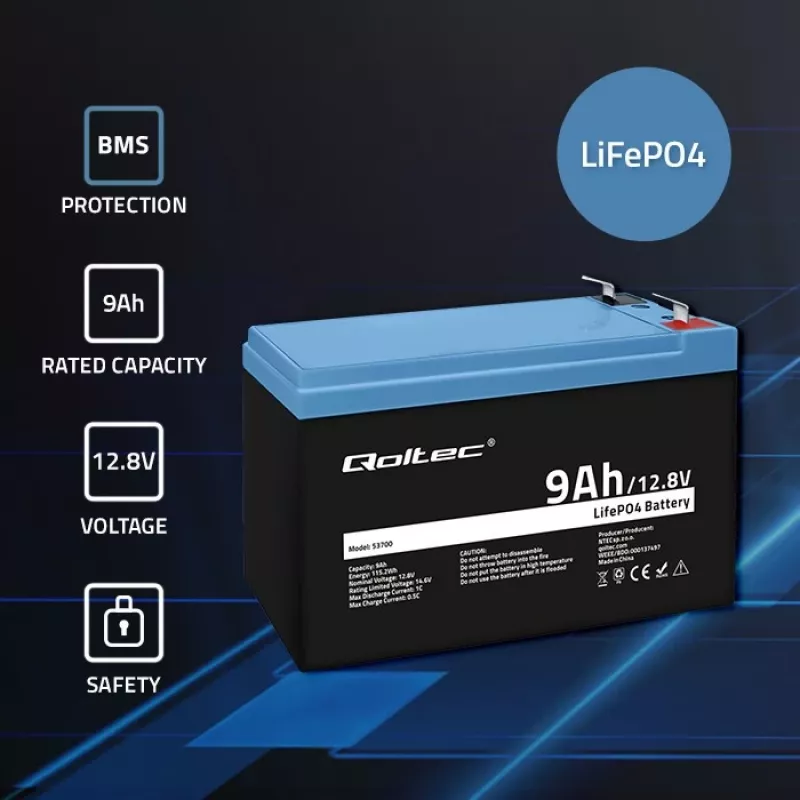 baterija LiFePO4 Lithium Iron Phosphate 12.8V 9Ah 115.2Wh
