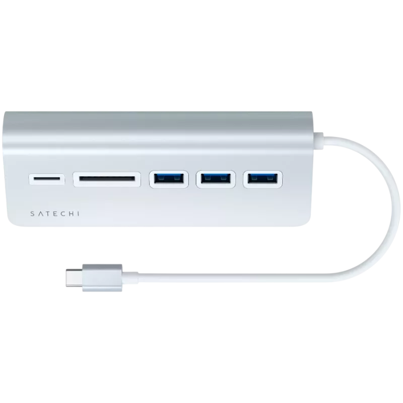 Satechi Type-C Aliumininis USB šakotuvas ir kortelių skaitytuvas, sidabrinis, ST-TCHCRS