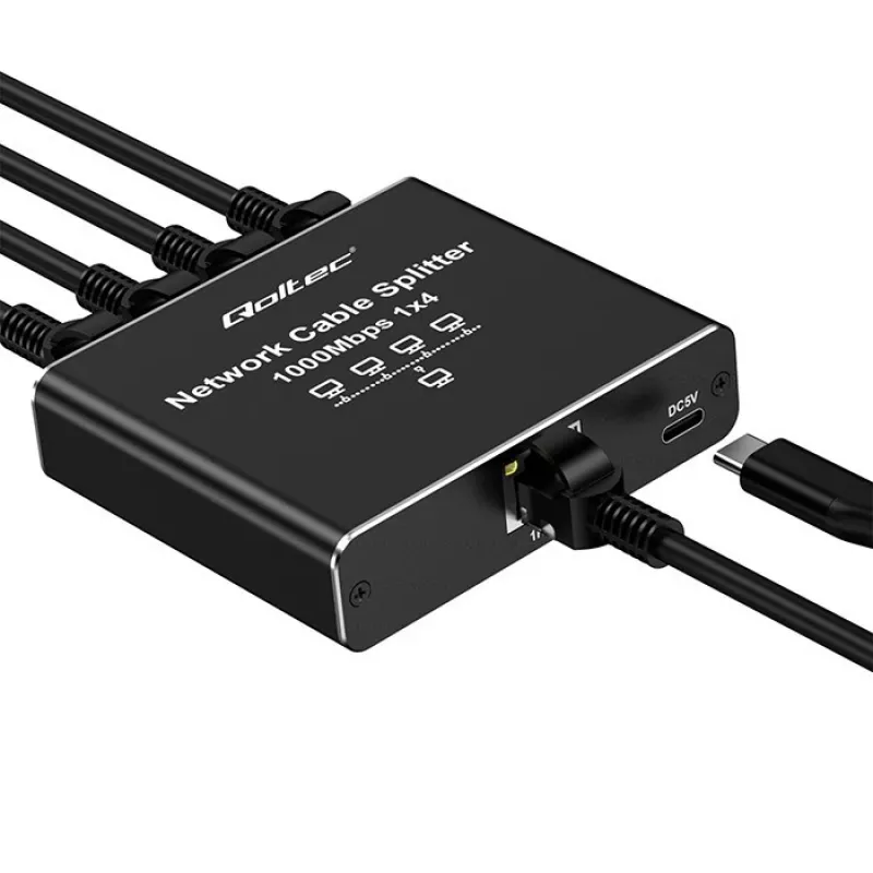 Ethernet mini jungiklis QOLTEC 52293 1x4 RJ45, 1 įėjimo 4 išėjimų nevaldomas tinklo skirstytuvas