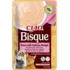 Šlapias kačių skanėstas INABA Ciao Bisque Tuna su lašiša 40 g — žuvies skonio skystas pakelis, 86% drėgmės, 8% baltymų