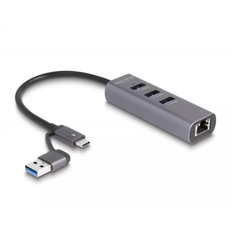 DeLOCK 64282 nešiojamojo kompiuterio dokavimo stotelė ir prievadų replikatorius, laidinis, USB 3.2 Gen 1 (3.1 Gen 1) Type-C, pilka (64282)