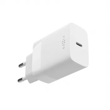 USB-C kelioninis įkroviklis FIXED FIXC30N-C-WH — 30W kompaktiškas USB-C maitinimo adapteris, vieno prievado greitas įkrovimas