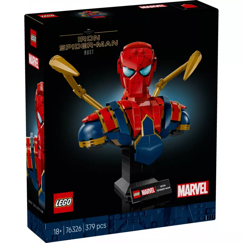LEGO Marvel kolekcinis biustas Iron Spider-Man 76326, 379 detalės, 18+ demonstracinis modelis, 170×200×110 mm