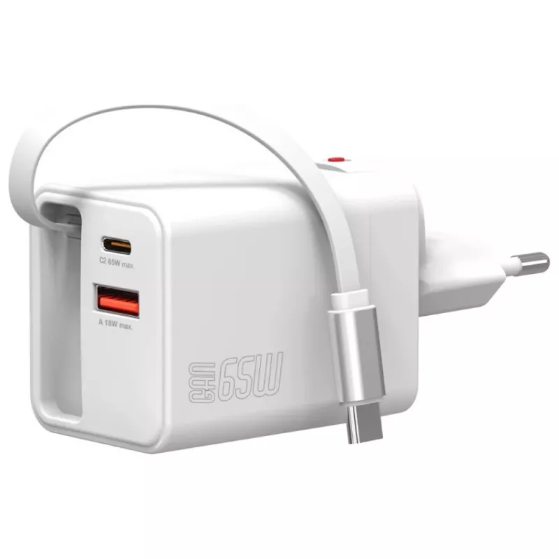 Vidinis USB-C/USB-A greitasis įkroviklis 4smarts 541065 — Universalus AC 100–240 V, maks. 20 V, 0,7 m laidas, baltas