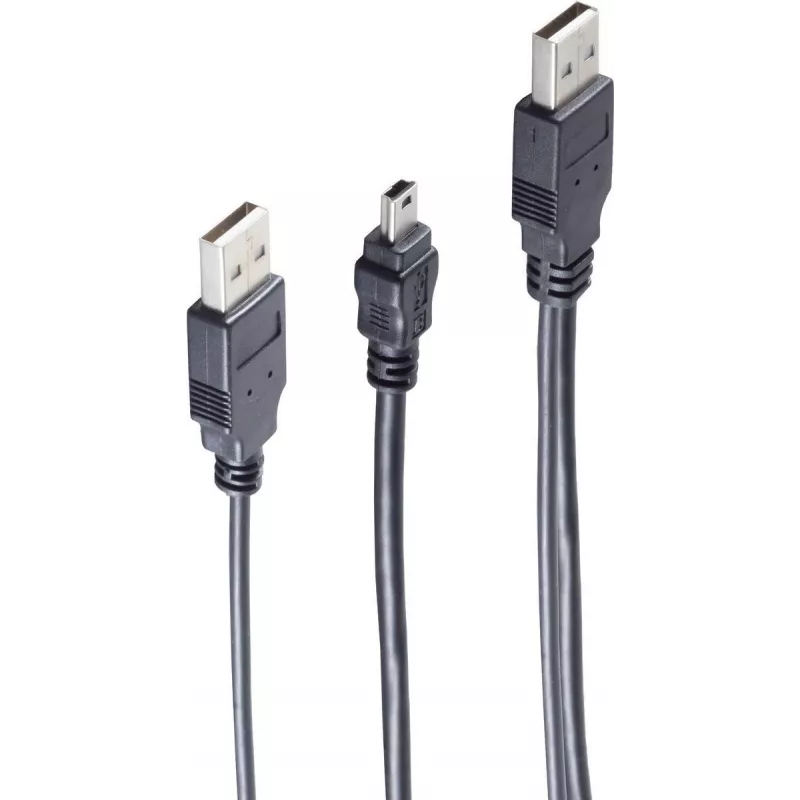 USB laidas ShiverPeaks BS77151 1m 2x USB A Mini-USB B Juodas