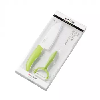 Kyocera FK140CP10NGR SANTOKU peilio ir skustuko rinkinys, peilis (14 cm ašmenys) ir skustukas, žalias