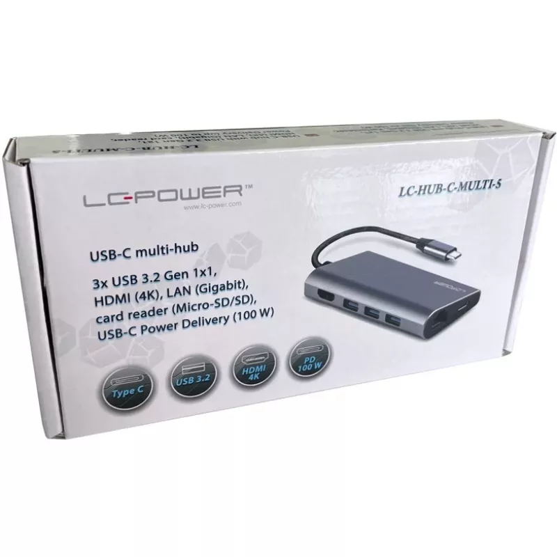 Nešiojamojo kompiuterio dokas LC-Power LC-HUB-C-MULTI-5 USB 3.2 Gen 1 Type-C laidas