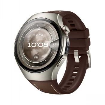 Išmanusis laikrodis HUAWEI WATCH 5 Classic 46 mm, 1,38 colio AMOLED 466×466, jutiklinis ekranas, GPS, sidabrinis korpusas, ruda juosta