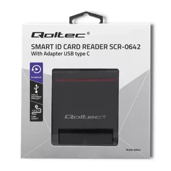 ID kortelių skaitytuvas QOLTEC Smart chip ID card scanner — USB, juodas, 84,5×65×16 mm, 63 g