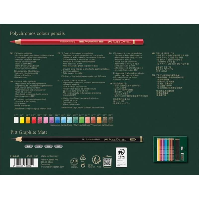 Aliejinių pieštukų rinkinys Faber-Castell Polychromos & Pitt Graphite Matt 21 vnt. Įvairiaspalvis