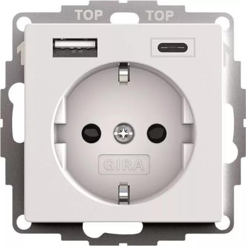 gira SCHUKO USB maitinimo blokas 2f System 55 modelis 245927, SCHUKO lizdas su integruotu USB įkrovimu