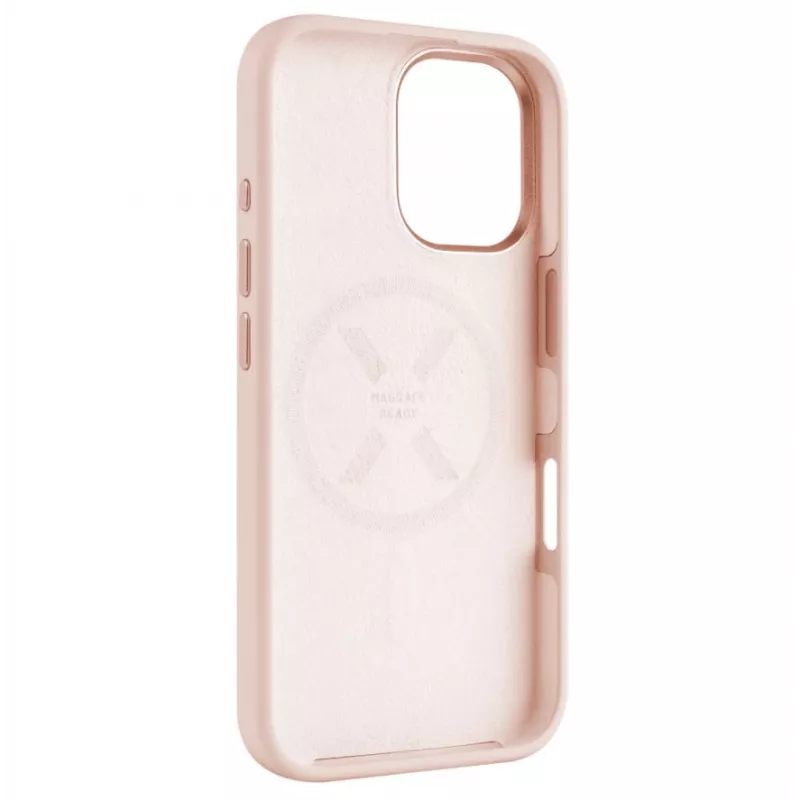Galinis dangtelis FIXED, skirtas Apple iPhone 16, Liquid silicon Pink su MagFlow, plonas apsauginis dėklas