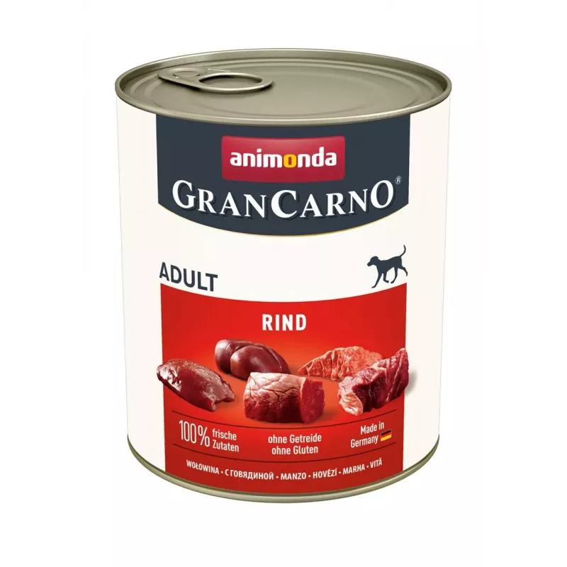 Šlapias šunų maistas Animonda GranCarno Originali Beef Adult — 400 g skardinė, be glitimo, be cukraus, jautiena