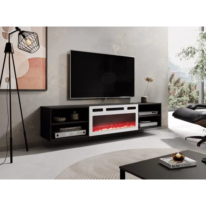 RTV spintelė POLO 180x33x39 juodas + židinys baltas