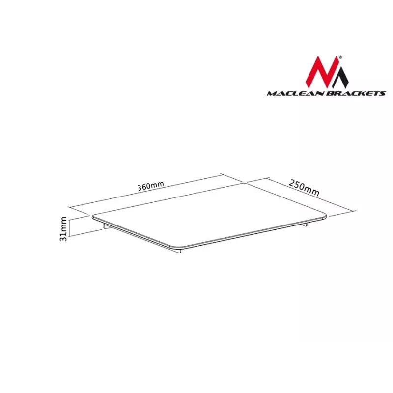 Lentynėlės priedas MACLEAN MC-629 — prie stulpo tvirtinama TV/DVD lentynėlė, 360×250 mm, maks. apkrova 8 kg