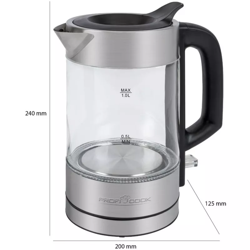ProfiCook PC-WKS 1229 G elektrinis virdulys 1 L 1600 W nerūdijantis plienas, permatomas