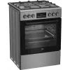 Laisvai pastatoma dujinė-elektrinė viryklė BEKO FBM62330GXTN 60 cm, 4 degiklių dujinė kaitlentė, 72 L elektrinė orkaitė, energijos klasė A