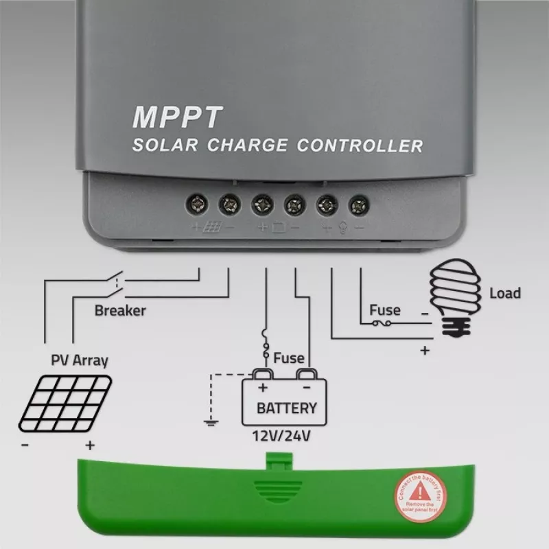Qoltec, saulės MPPT įkrovimo valdiklis su temperatūros jutikliu 20A 12V/24V Ekranas LCD 2 x USB