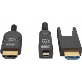 Manhattan kabelis HDMI į Micro HDMI, skirtas montuoti ortakiuose, 4K@60Hz (Premium High Speed), 70 m, aktyvus, nuimama HDMI jungtis (A tipo), kištukas į kištuką, juodas, paauksuoti kontaktai, garantija visam naudojimo laikui