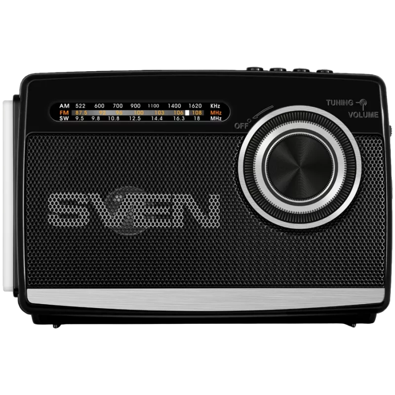 Garsiakalbis SVEN SRP-155, juodas (3W, Bluetooth, FM/AM/SW, USB, microSD, žibintuvėlis, baterija)