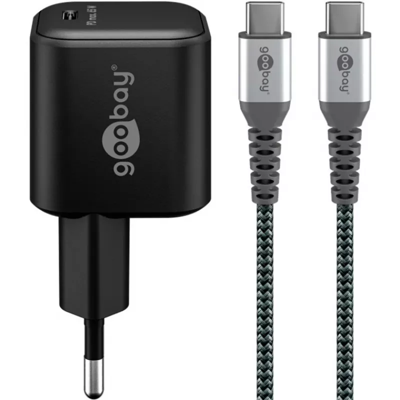 USB-C įkrovimo rinkinys GOOBAY 74774 — 65 W įkroviklis su 1 m tekstiliniu USB-C laidu