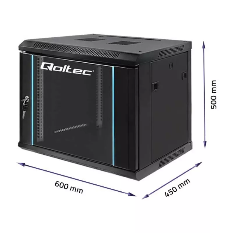 19 colių stovo spinta QOLTEC 54463 9U 600x500x450 mm metalinis gaubtas tinklo įrangai