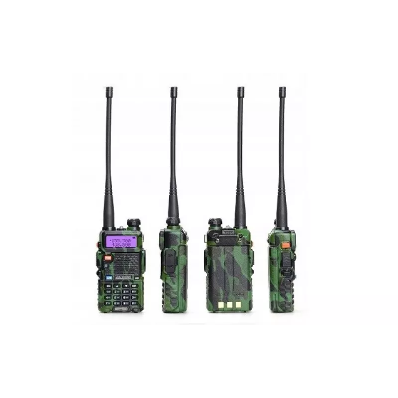 Rankinis dvipusis radijas Baofeng UV-5R 5W HT Camo — dviejų juostų FM, 5 W, 1800 mAh baterija