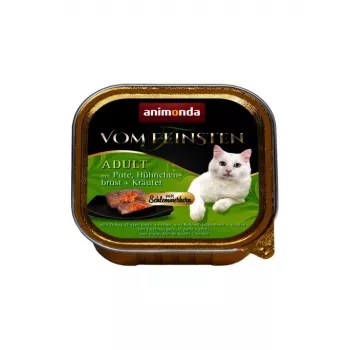 Šlapias kačių maistas animonda Vom Feinsten Gourmet Centre — Turkija ir vištiena su žolelėmis, 100 g dėkle, suaugusiems