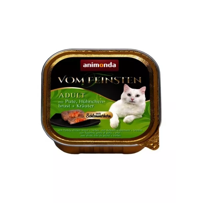 Šlapias kačių maistas animonda Vom Feinsten Gourmet Centre — Turkija ir vištiena su žolelėmis, 100 g dėkle, suaugusiems