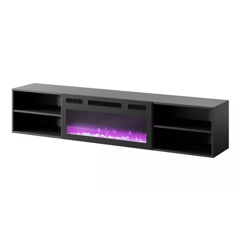 TV spintelė Cama Meble POLO 180x33x39 cm su elektriniu židiniu 1400–1600 W, juoda, 2 lentynos, laminatas