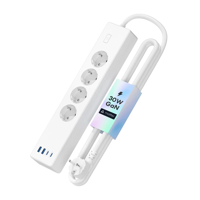 Maitinimo šakotuvas Meross MSP844 — 4 kintamosios srovės lizdai, 2 USB‑A, 2 USB‑C