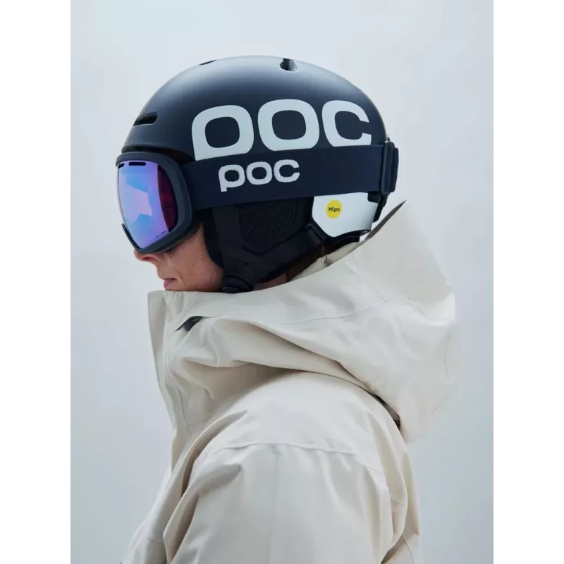 Goggles POC Fovea Kids — poliuretano rėmelis, torinė cilindrinė mėlyna lęšis, 20% šviesos pralaidumas, tamsiai mėlynas dirželis