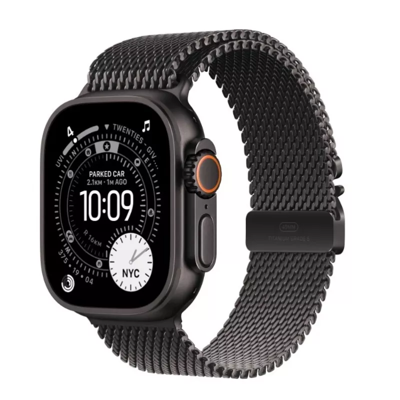 Išmanusis laikrodis „Apple Watch Ultra 3“ GPS + Cellular 49 mm juodo titano korpusas su juodo titano „Milanese“ apyranke (vidutinė)