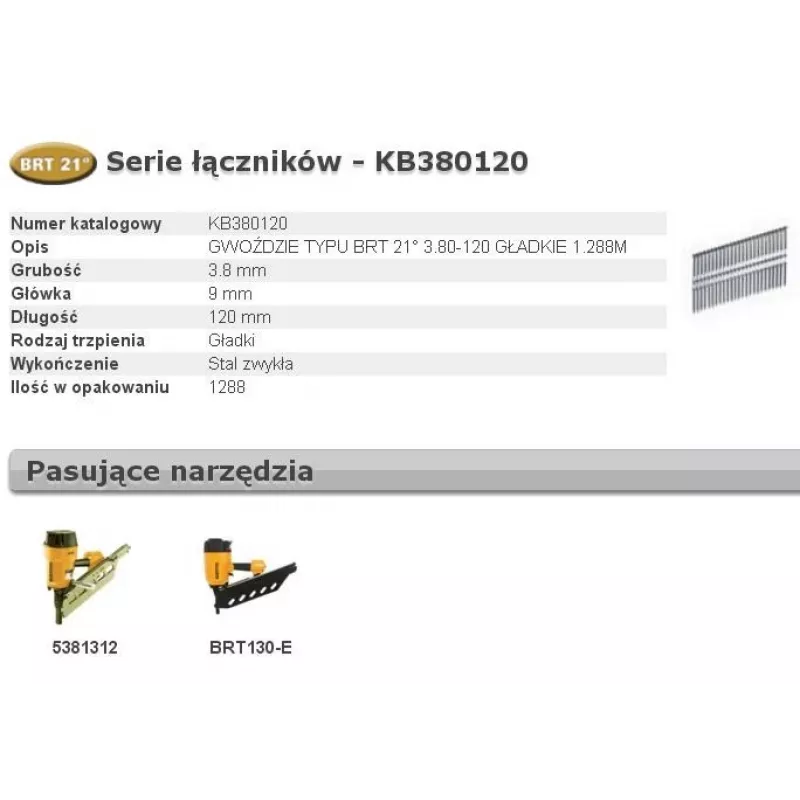 Vinys Bostitch BRT 3,8 x 120 mm, 1 288 vnt. (KB380120) karkasams ir statyboms