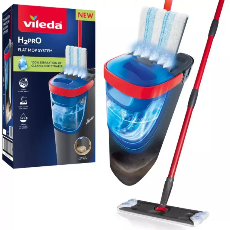 Šluota VILEDA Microfibre 1200 ml šlapiai, 360° besisukanti galvutė, 140,5 cm kotas, nuimama skalbimo mašinoje skalbianti galvutė
