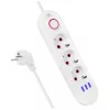 Maitinimo šakotuvas MACLEAN MCE394W — 3 lizdai, 3×USB 2,1A, 110–240V AC, 2500W, 1,5 m laidas, baltas