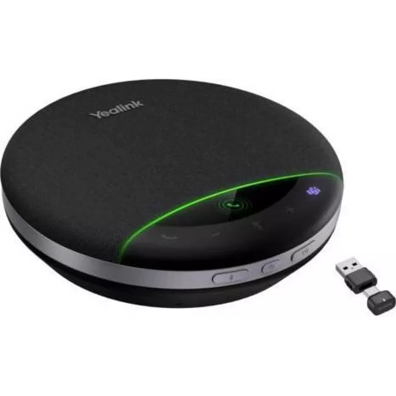 Speakerphone Yealink SP96 su USB-C/A raktu — Yealink SP96 modelis, belaidis ryšys per pridedamą USB-C ir USB-A adapterį