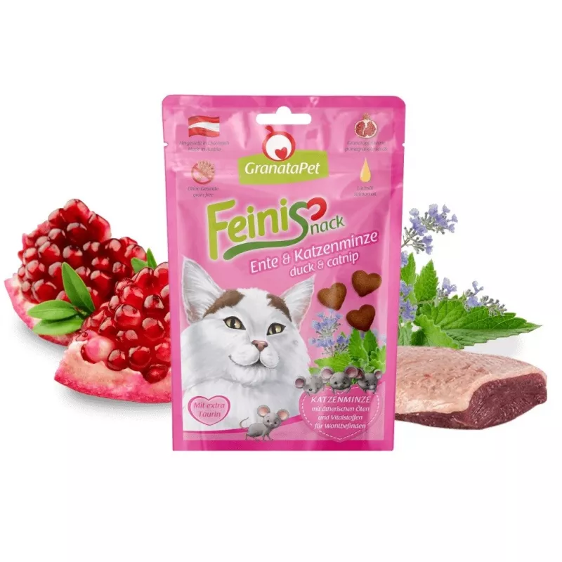Kačių skanėstai Fox4Pets GRANATAPET FeiniSnack Antis ir katžolė, mėsingas kietas pakelis, 50 g, be cukraus, be glitimo