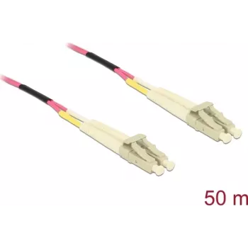 Tinklo kabelis DELOCK LWL kabelis LC Duplex į LC Duplex Multimode OM4 50 m geltonas