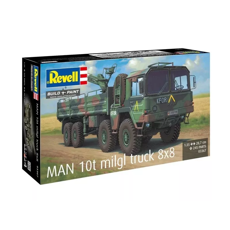 Plastikinis modelio rinkinys REVELL Man 10T Milgl 8x8 sunkvežimis masteliu 1/35