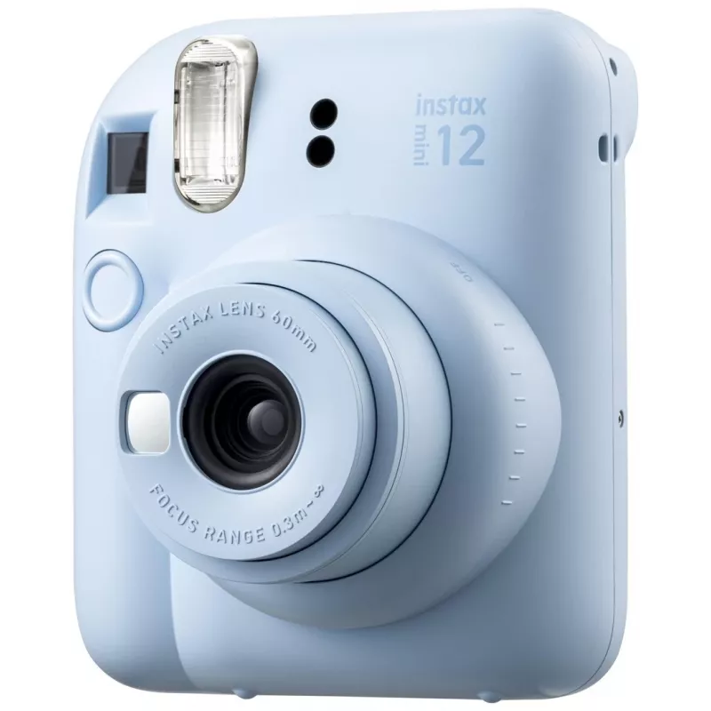 Fujifilm Instax Mini 12 mėlyna momentinė kamera – 86 x 54 mm nuotraukos, 60 mm židinio nuotolis, elektroninė sklendė