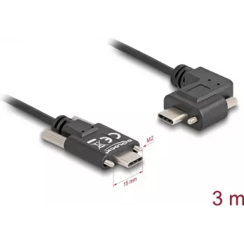 DeLOCK USB 2.0 laidas USB Type-C patinas į USB Type-C patinas, kampuotas kairėn/dešinėn, PD 3.0, 60 W, 3 m