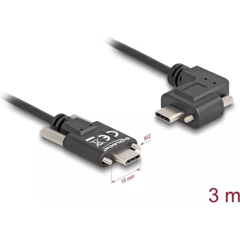 DeLOCK USB 2.0 laidas USB Type-C patinas į USB Type-C patinas, kampuotas kairėn/dešinėn, PD 3.0, 60 W, 3 m