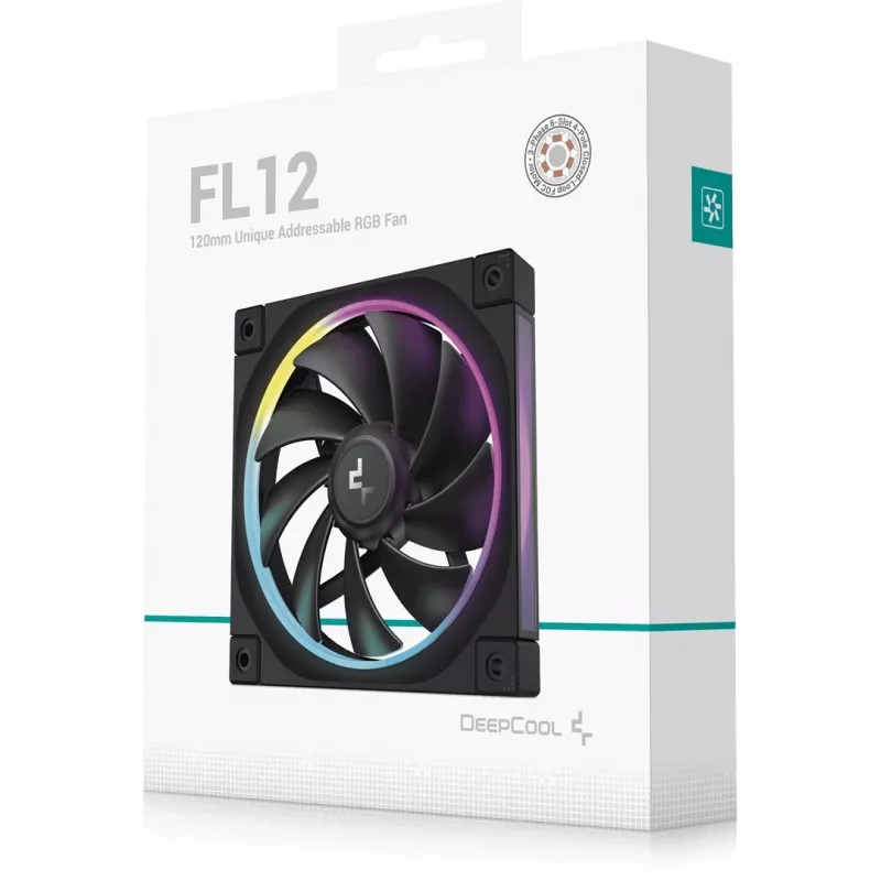 Korpuso ventiliatorius DeepCool FL12 120 mm, PWM, 500–2150 RPM, 55 CFM, 2.82 mmH2O, FDB, multi-LED, juodas