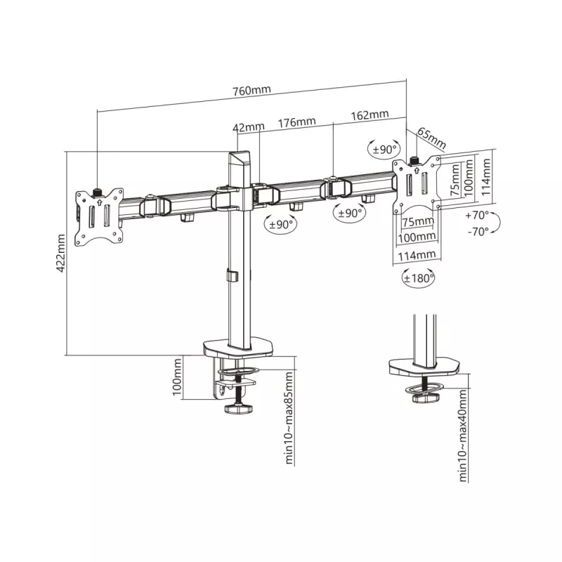 Built-in bracket for two Deluxe Ergo Office monitors, 17-32, max. 9kg, ER-449